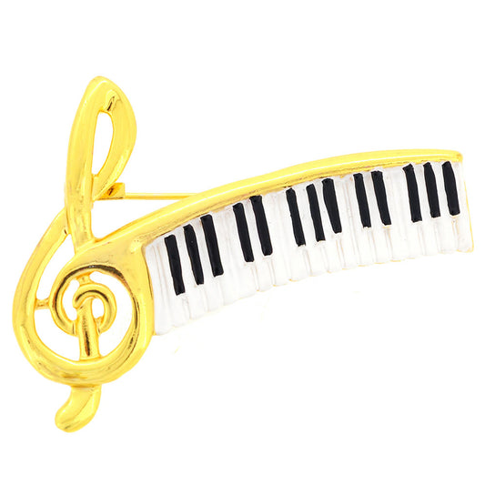 Golden Musical Note And Piano Pin Brooch