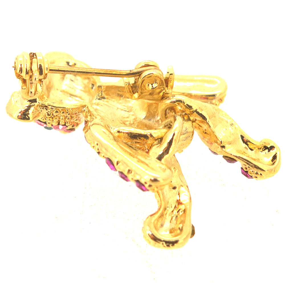 Golden Pink Teddy Bear Swarovski Crystal Brooch Pin