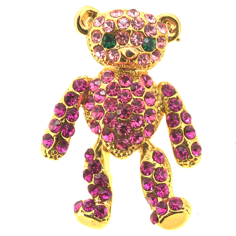 Golden Pink Teddy Bear Swarovski Crystal Brooch Pin