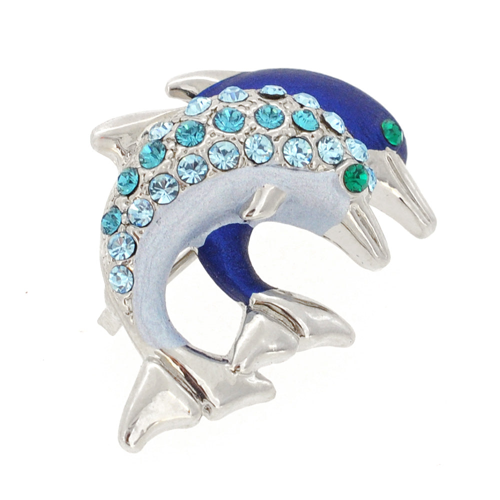 Sapphire Blue Couple Dolphin Pin