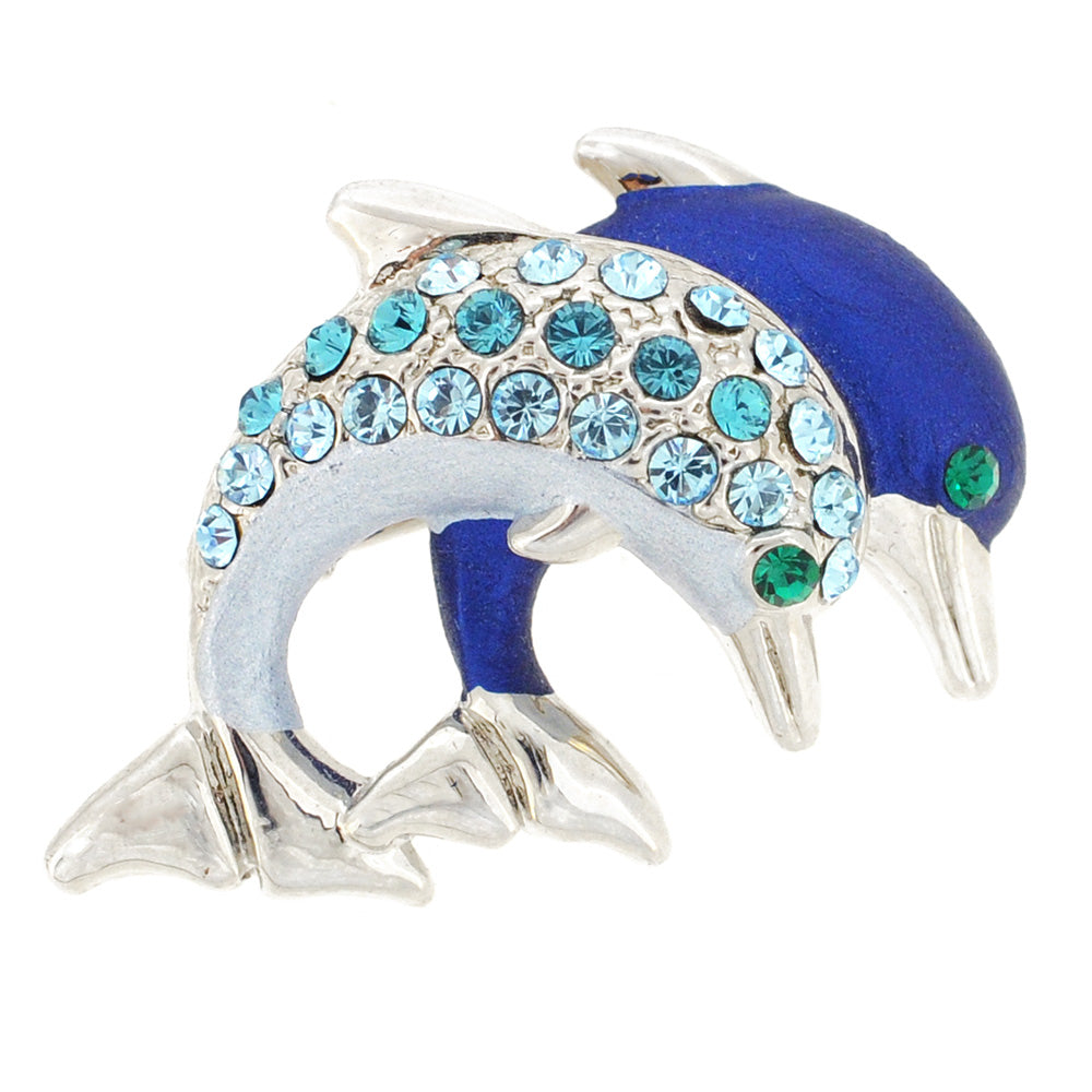 Sapphire Blue Couple Dolphin Pin