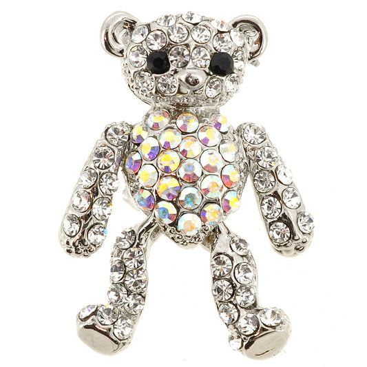 White Teddy Bear Swarovski Crystal Brooch Pin