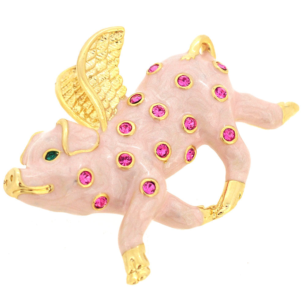 Pink When Pigs Fly Swarovski Crystal Brooch Pin