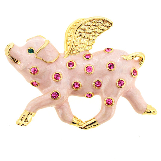 Pink When Pigs Fly Swarovski Crystal Brooch Pin