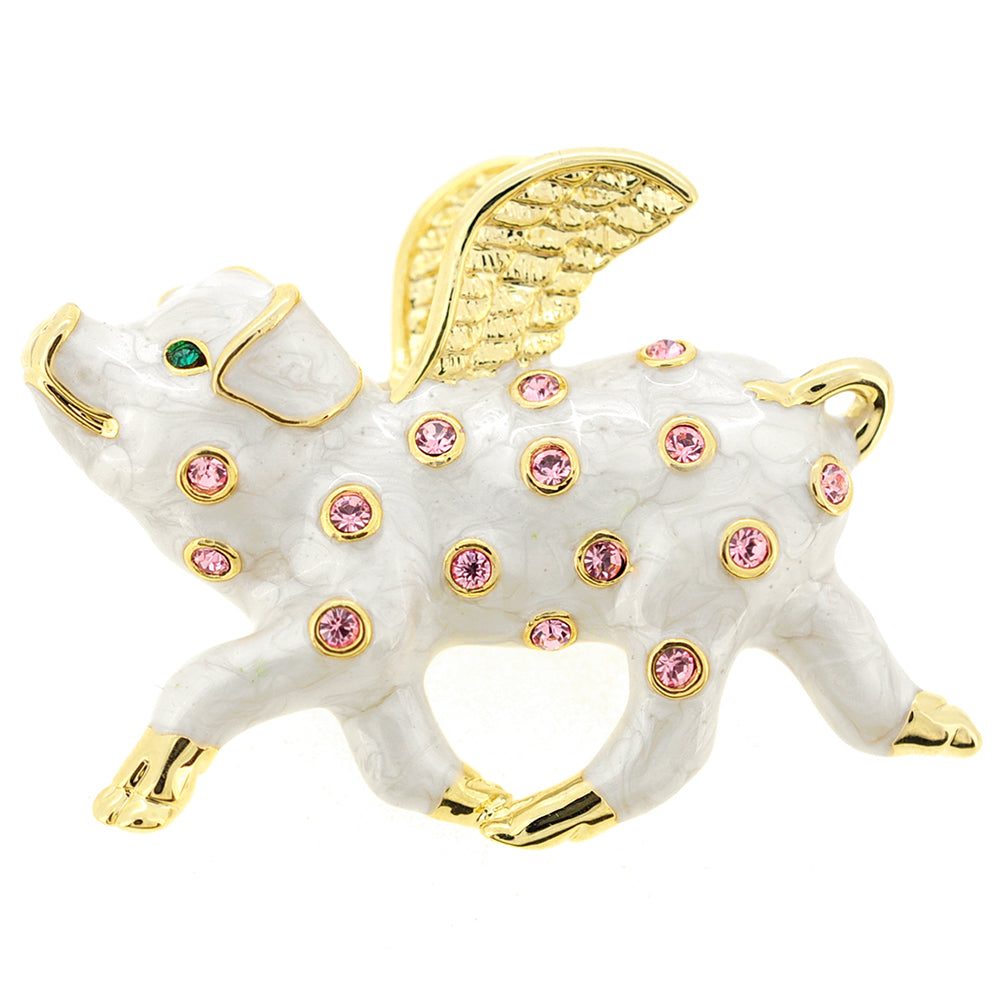 White When Pigs Fly Swarovski Crystal Brooch Pin