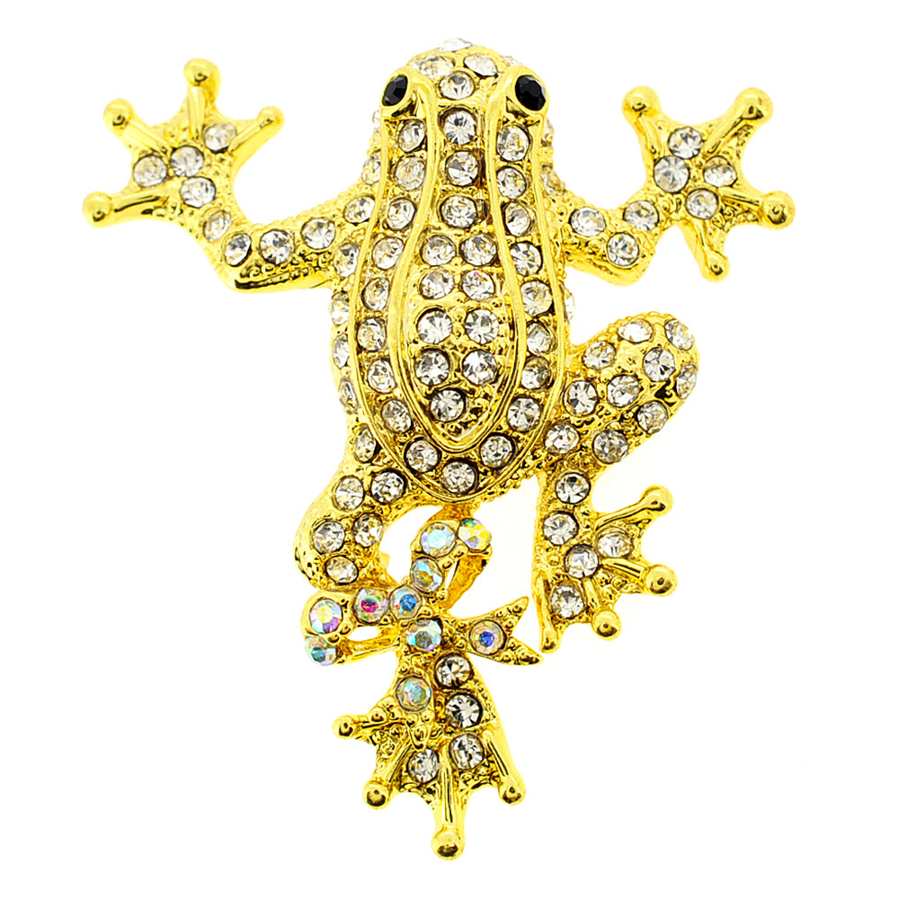Golden Frog Crystal Pin Brooch