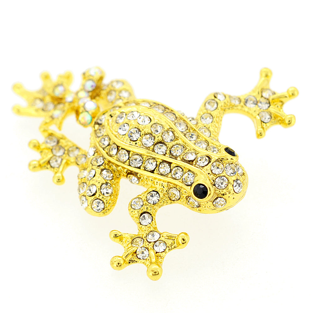 Golden Frog Crystal Pin Brooch