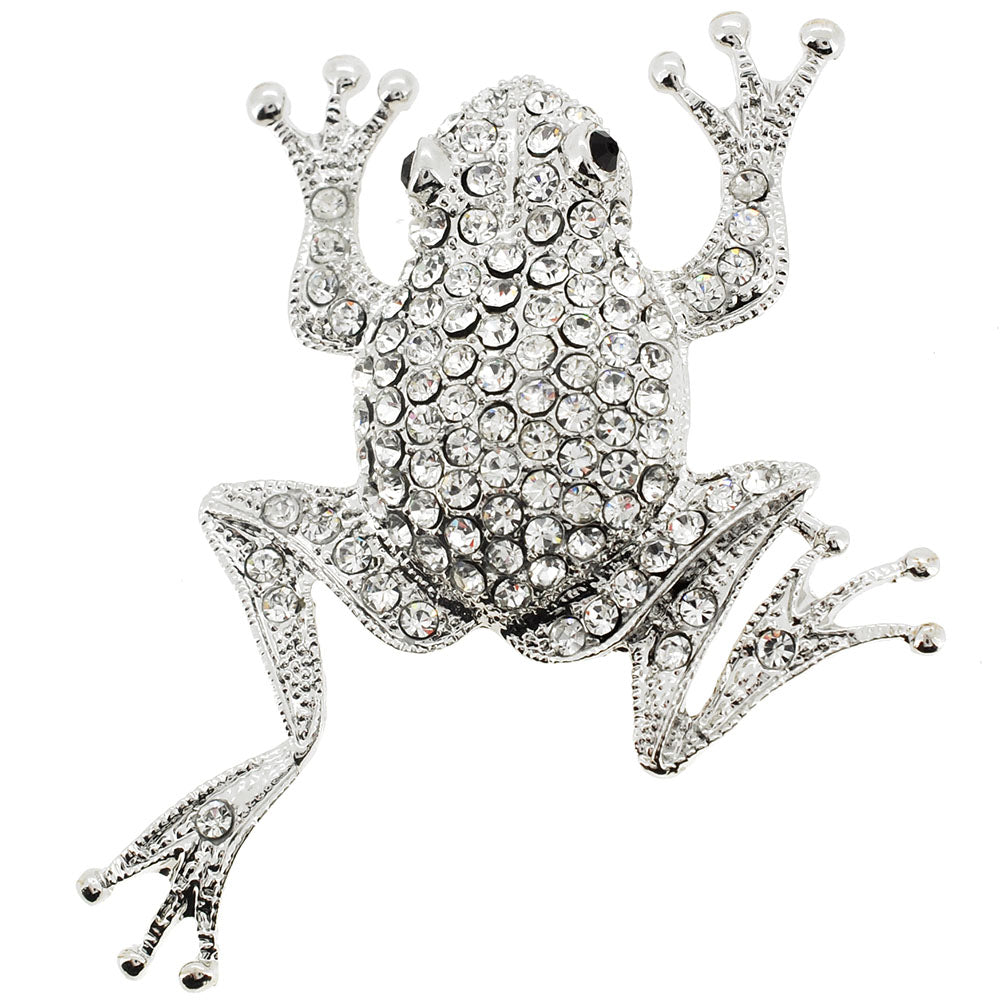 Silver Chrome Frog Crystal Pin Brooch