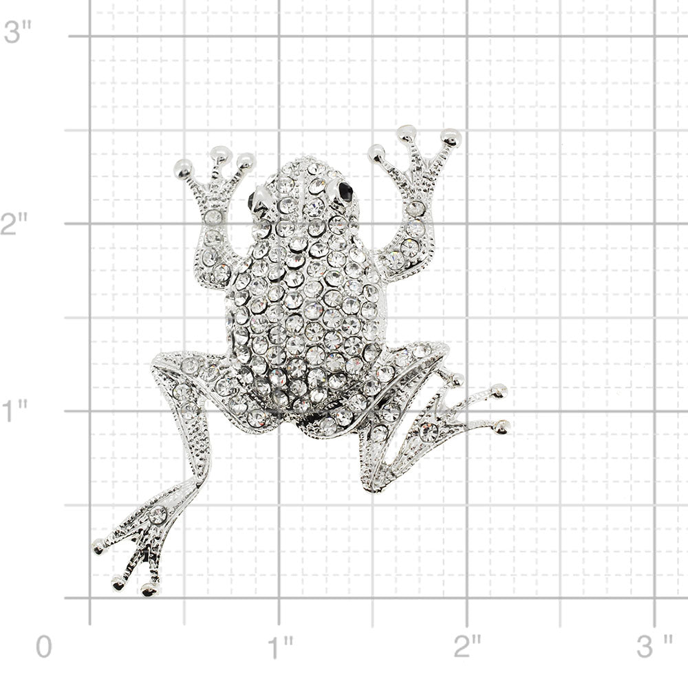 Silver Chrome Frog Crystal Pin Brooch