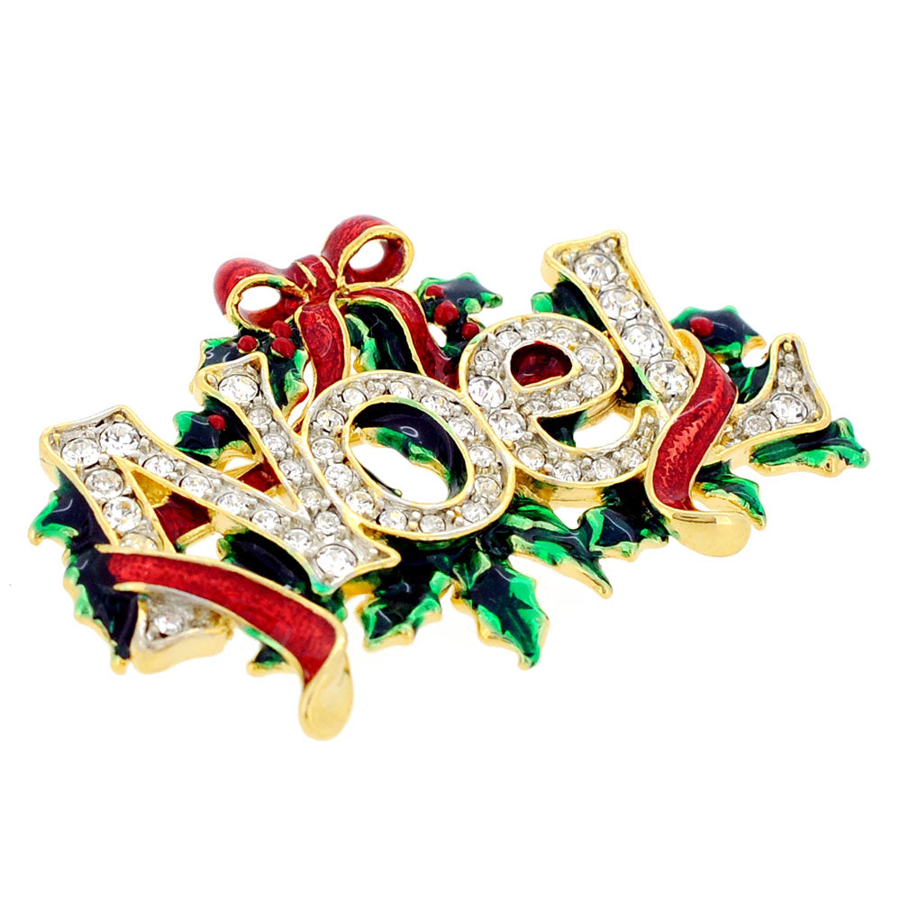 Christmas Noel Christmas Bow Wreath  Swarovski Crystal Pin Brooch And Pendant