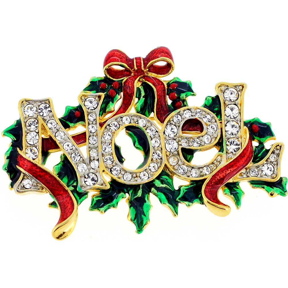 Christmas Noel Christmas Bow Wreath  Swarovski Crystal Pin Brooch And Pendant