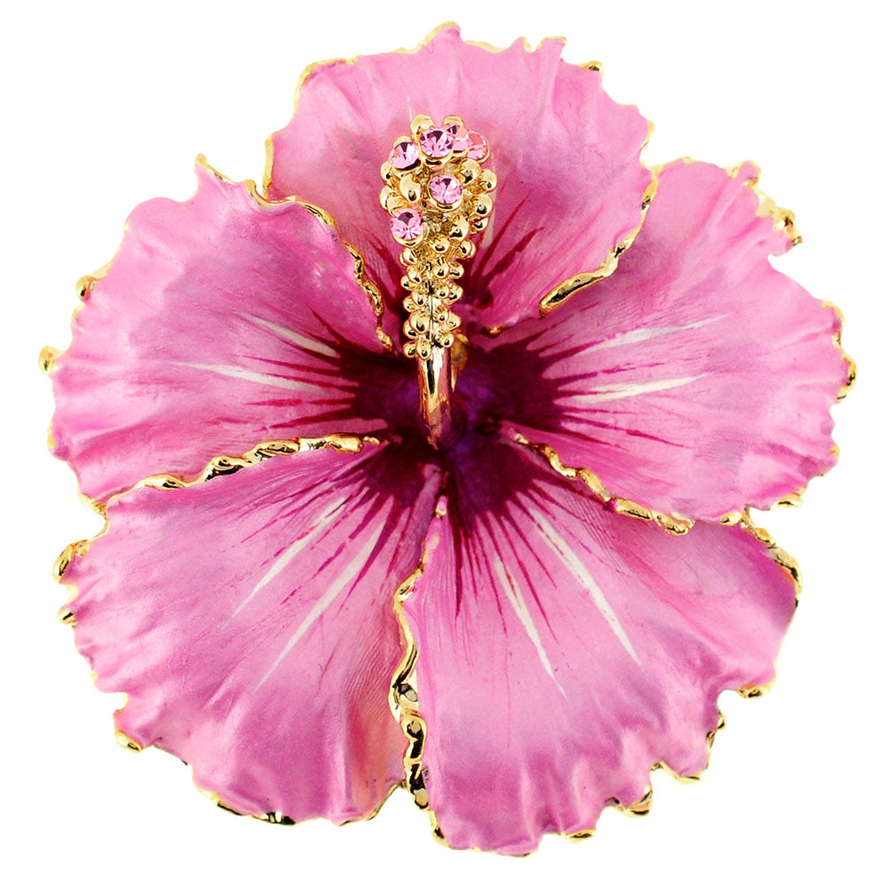 Pink Hawaiian Hibiscus Swarovski Crystal Flower Pin Brooch And Pendant