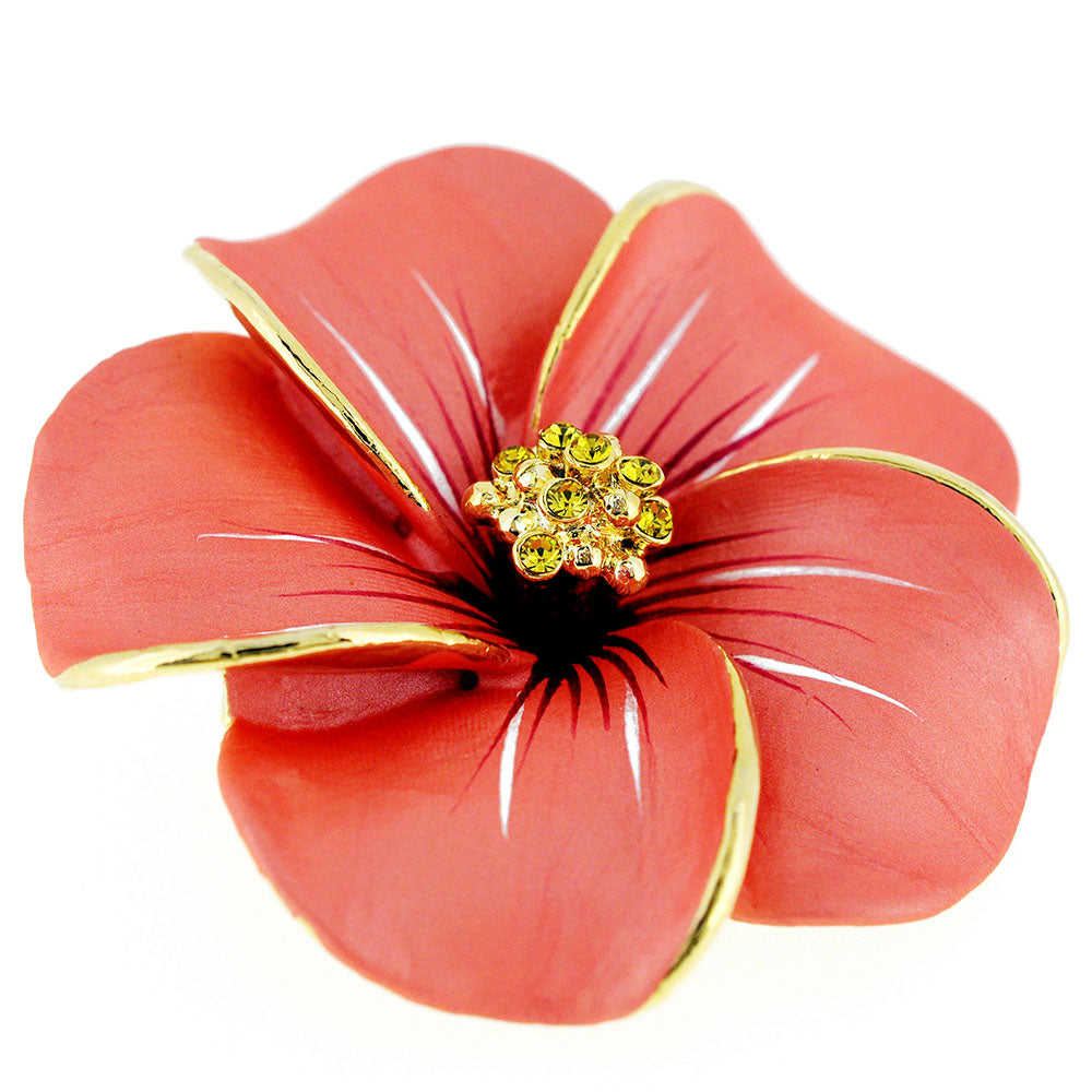 Peach Hawaiian Plumeria Swarovski Crystal Flower Pin Brooch And Pendant