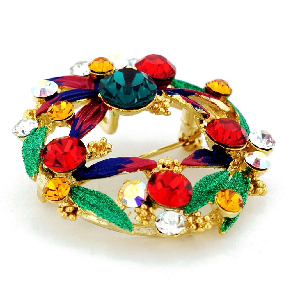 Multicolor Christmas Wreath Swarovski Crystal Pin Brooch And Pendant