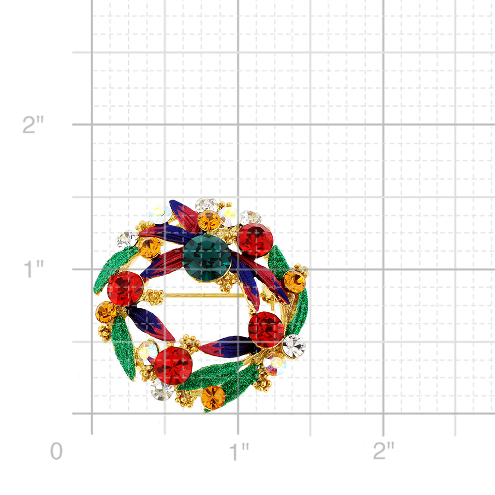 Multicolor Christmas Wreath Swarovski Crystal Pin Brooch And Pendant
