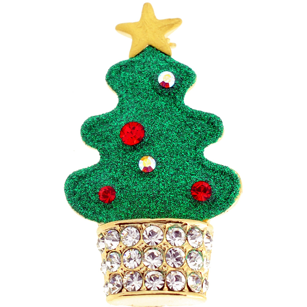 Green Christmas Tree Swarovski Crystal Pin Brooch