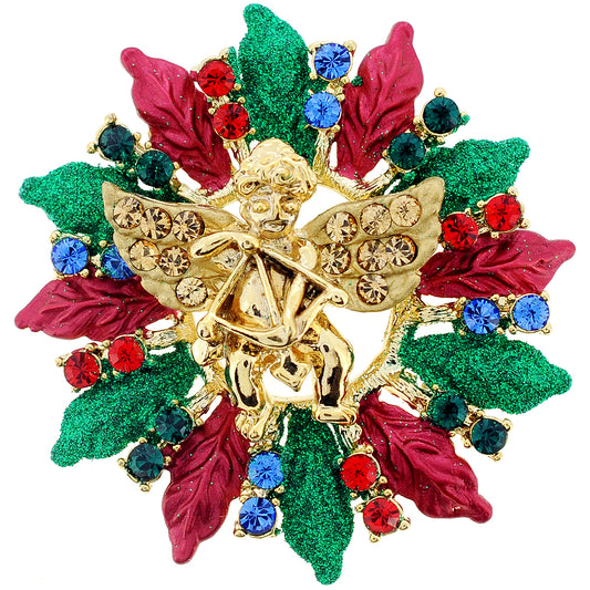Multicolor Christmas Wreath Swarovski Crystal Pin Brooch