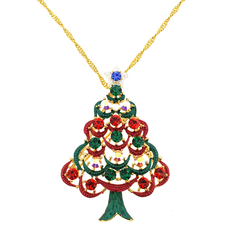 Multicolor Christmas Tree Swarovski Crystal Pin Brooch