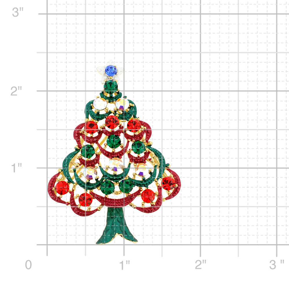 Multicolor Christmas Tree Swarovski Crystal Pin Brooch