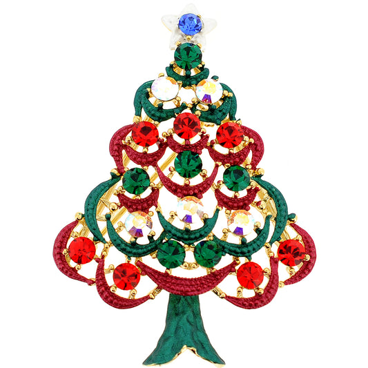 Multicolor Christmas Tree Swarovski Crystal Pin Brooch