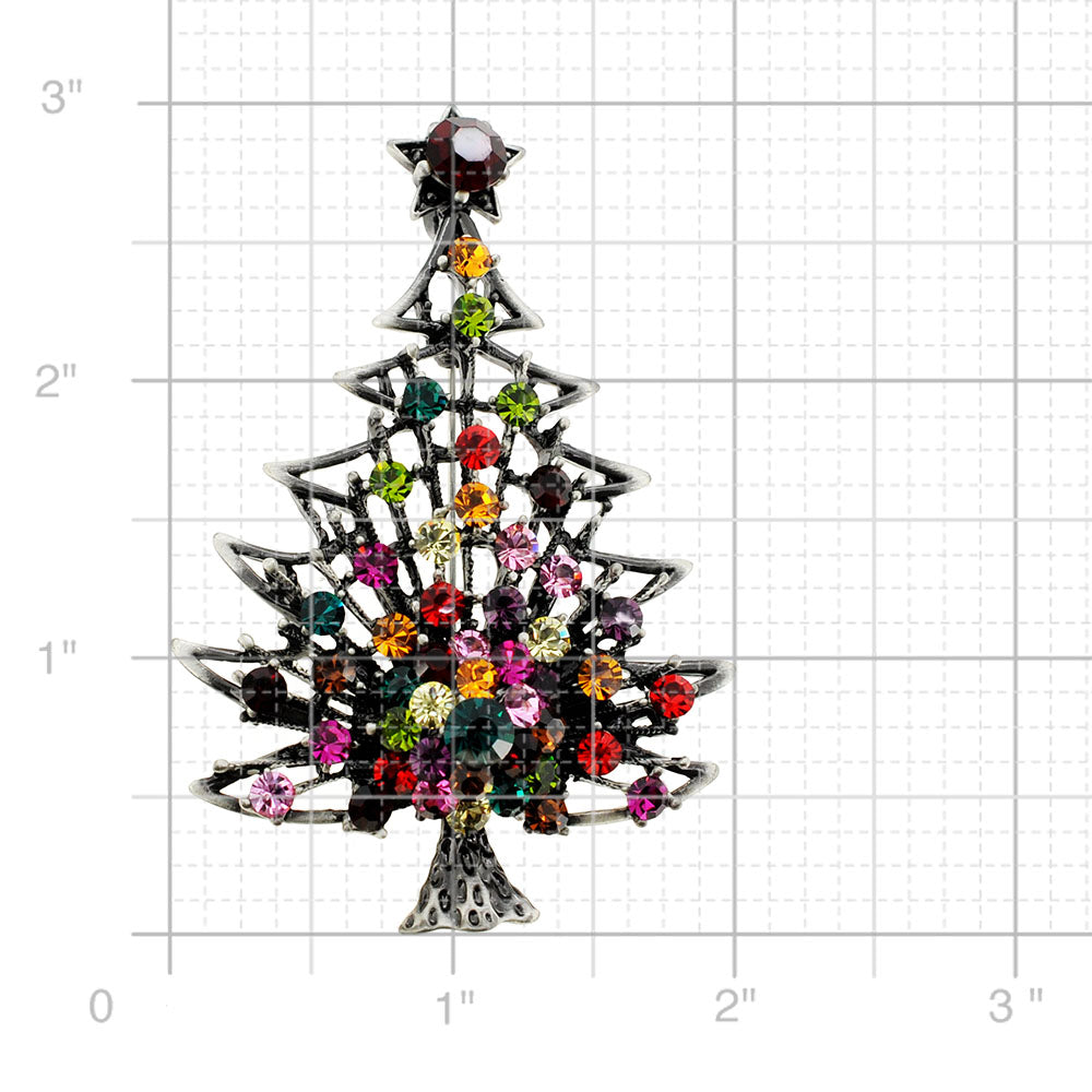Brass Christmas Tree with Colorful Star Crystal Pin Brooch