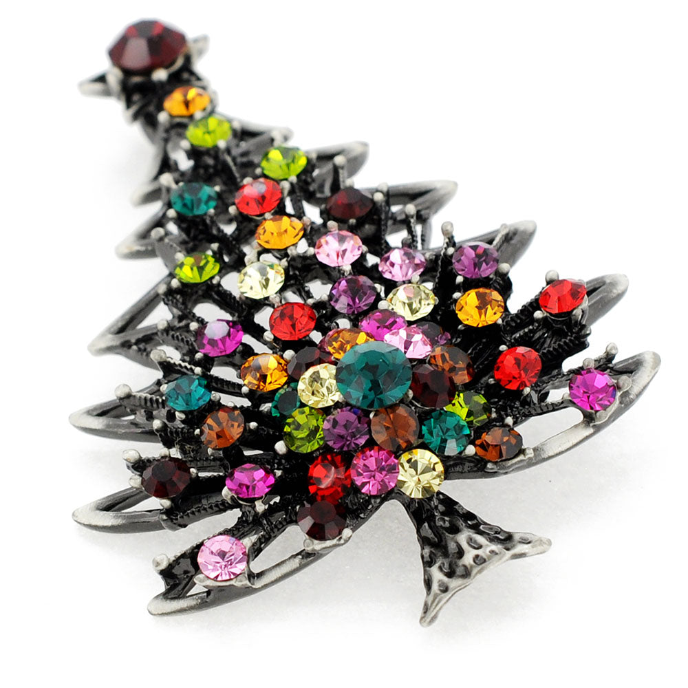 Brass Christmas Tree with Colorful Star Crystal Pin Brooch