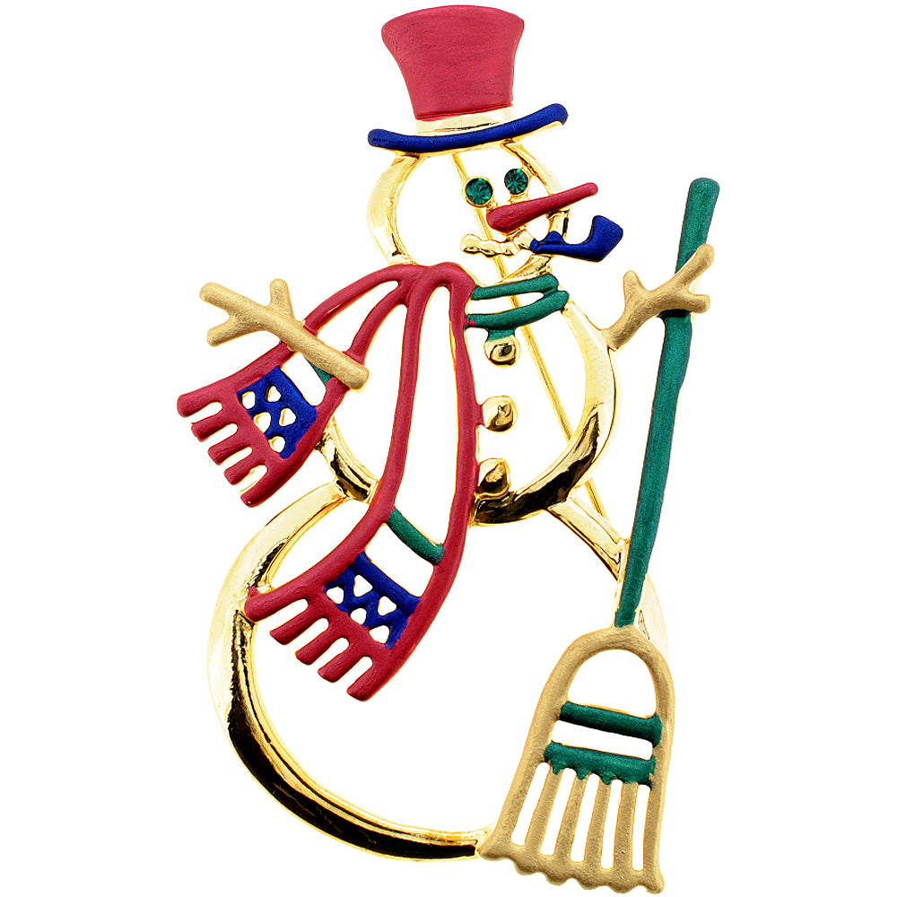 Golden Christmas Snowman Pin Brooch