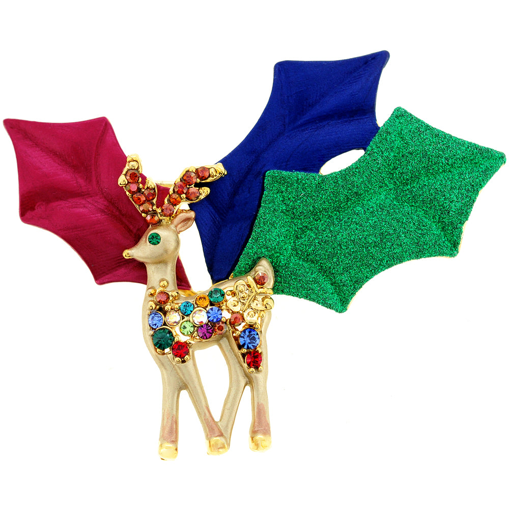 Multicolor Christmas Reindeer Swarovski Crystal Pin Brooch