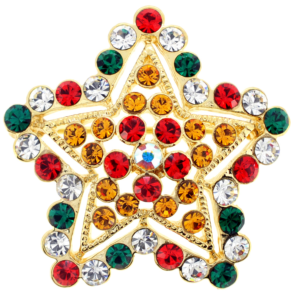 Multicolor Holiday Star Swarovski Crystal Pin Brooch