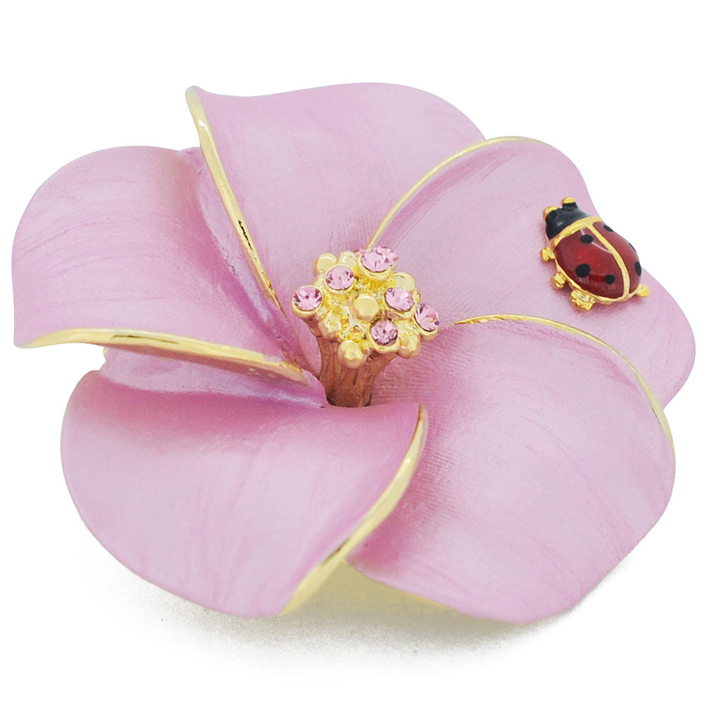 Pink Hawaiian Plumeria With Red Ladybug Flower Swarovski Crystal Pin Brooch and Pendant