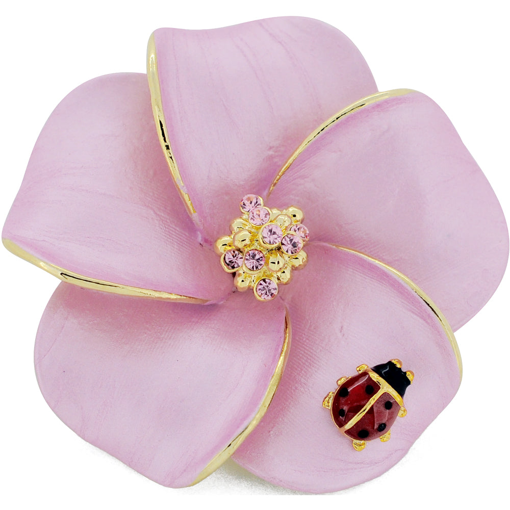 Pink Hawaiian Plumeria With Red Ladybug Flower Swarovski Crystal Pin Brooch and Pendant