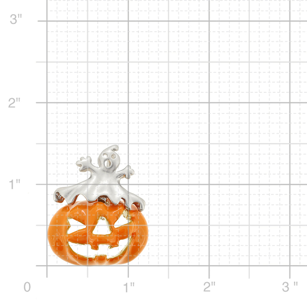 Enamel Pumpkin And Gray Ghost Halloween Pin Brooch And Pendant