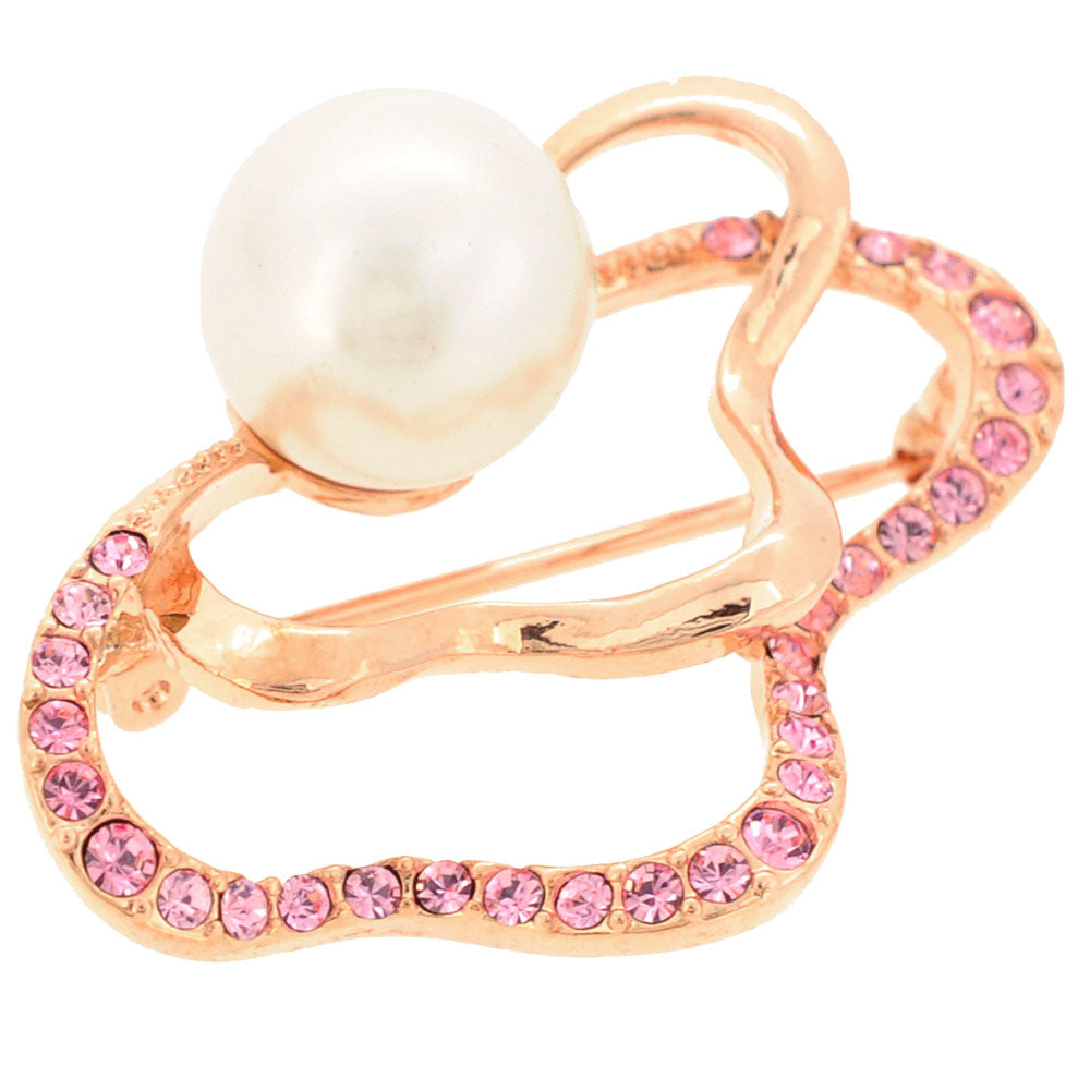 Pearl And Crystal Rose Gold Flower Swarovski Crystal Pin Brooch