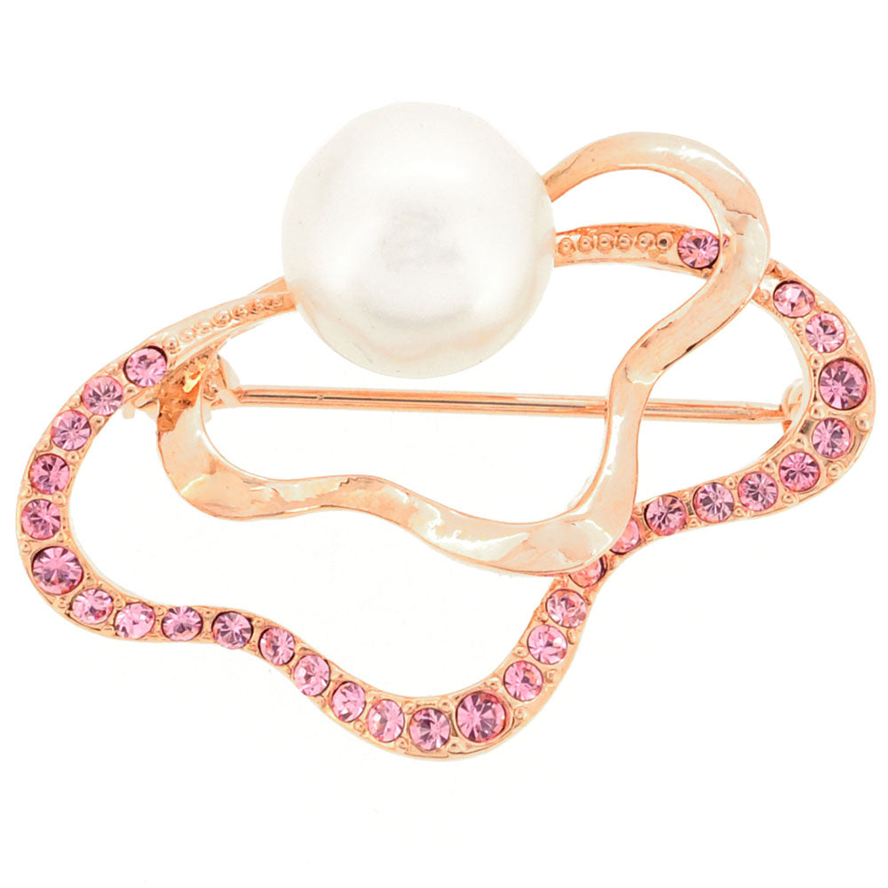 Pearl And Crystal Rose Gold Flower Swarovski Crystal Pin Brooch