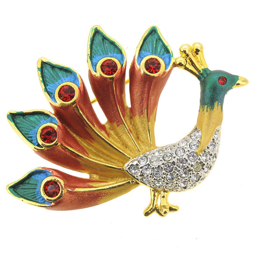 Multicolor Peacock Pin Swarovski Crystal Pin Brooch
