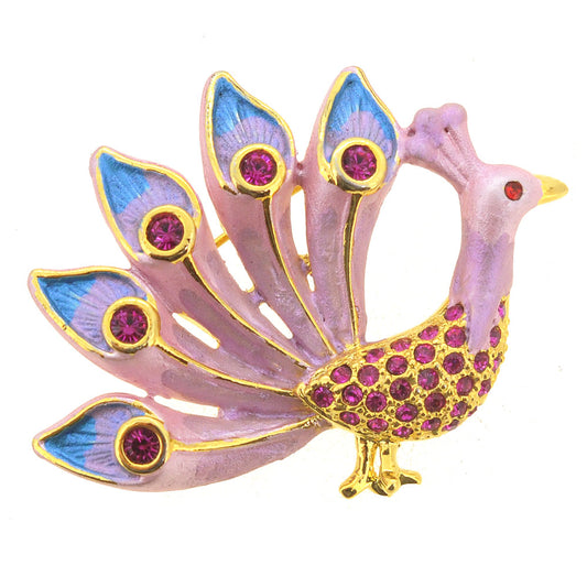 Pink Peacock Pin Swarovski Crystal Pin Brooch