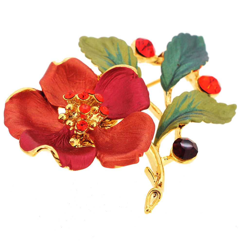 Red Flower Swarovski Crystal Pin Brooch