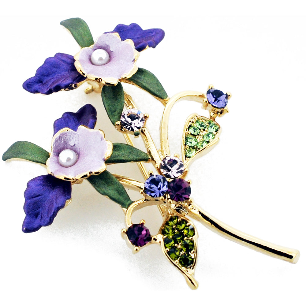 Purple Orchid Swarovski Crystal Flower Pin Brooch