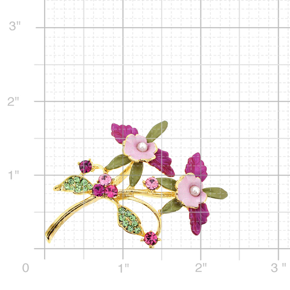 Plum Pink Orchid Swarovski Crystal Flower Pin Brooch