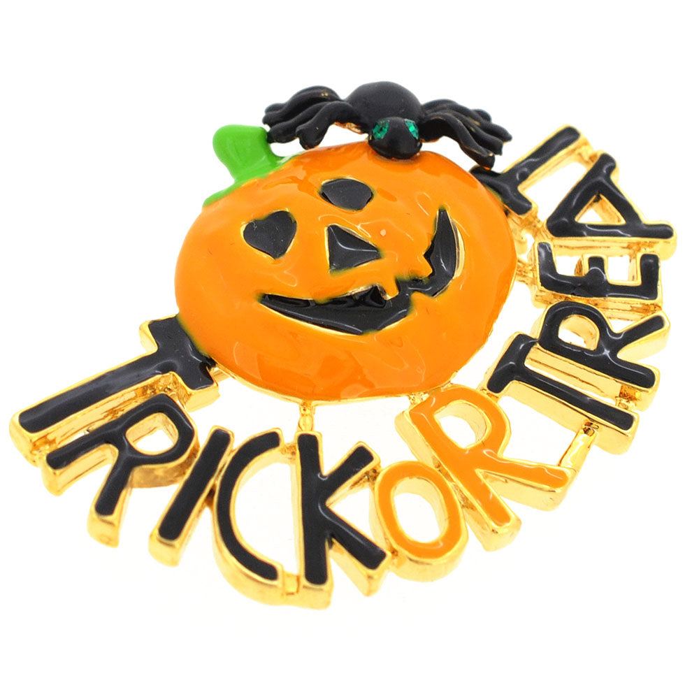 Trick or Treat Pumpkin With Spider Halloween Pin Brooch And Pendant