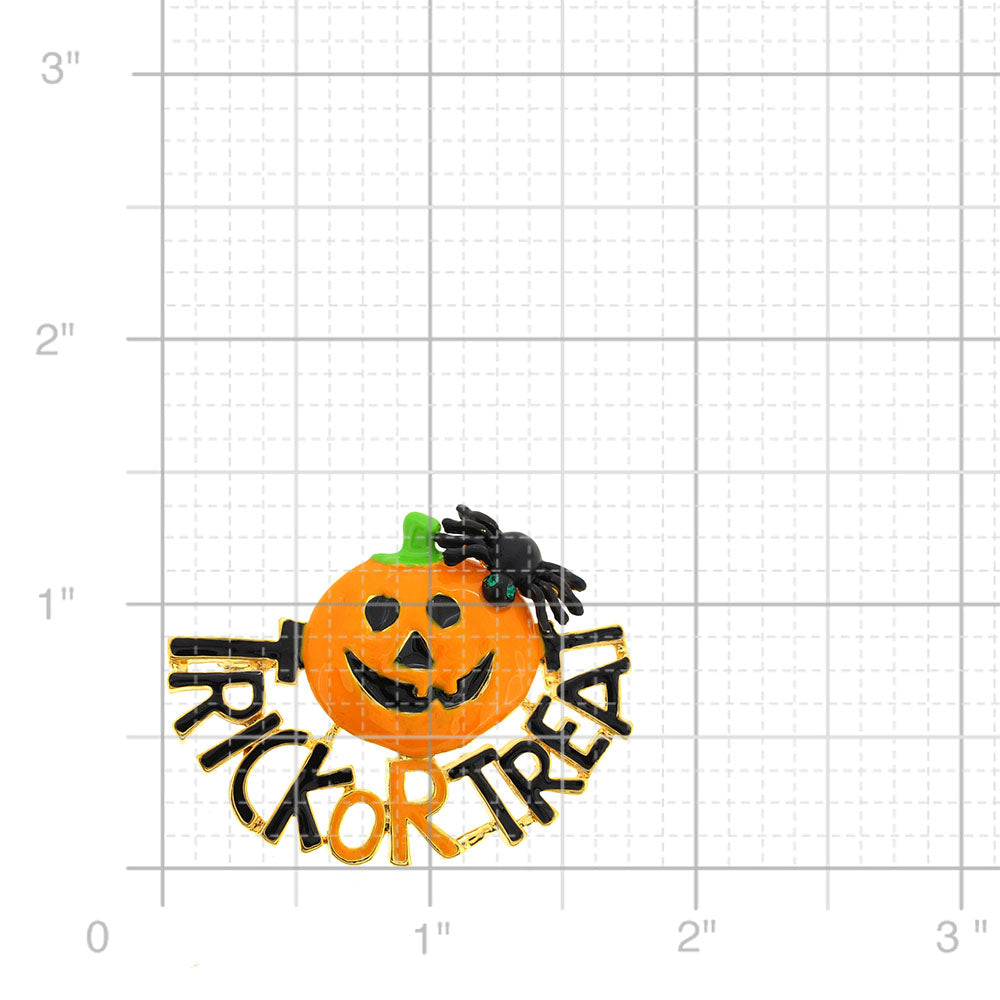 Trick or Treat Pumpkin With Spider Halloween Pin Brooch And Pendant