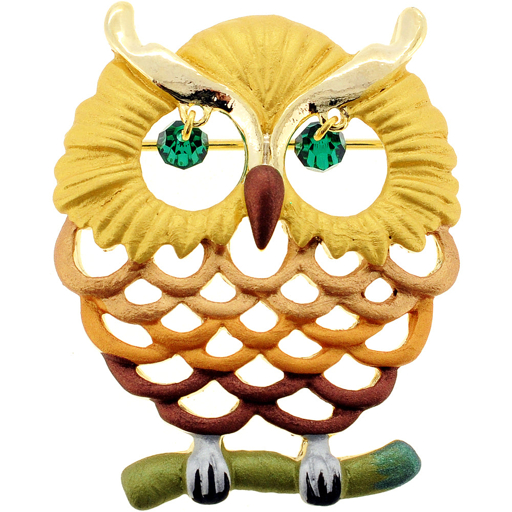 Emerald Golden Owl Swarovski Crystal Pin Brooch