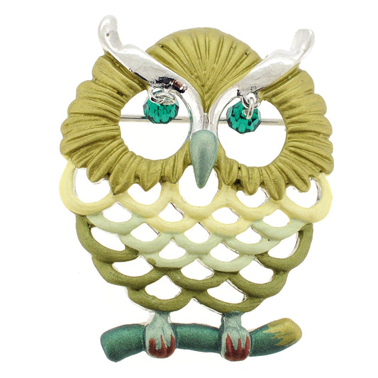 Green Owl Swarovski Crystal Pin Brooch