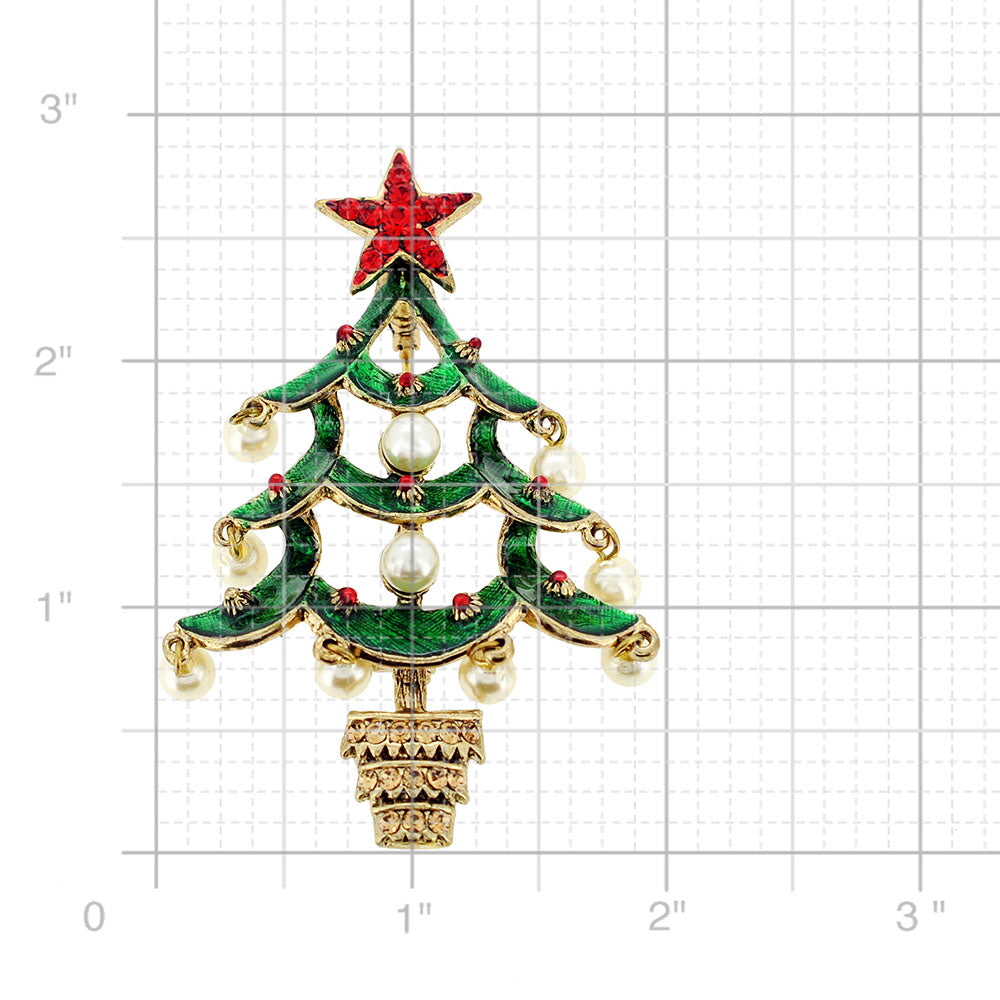 Green Christmas Pearl Tree Swarovski Crystal Pin Brooch And Pendant