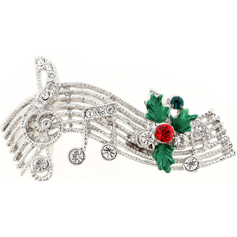 Christmas Mistletoe Music Note Crystal Pin Brooch