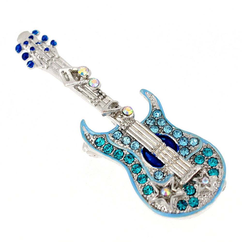 Light Blue Guitar Music Note Crystal Pin Brooch