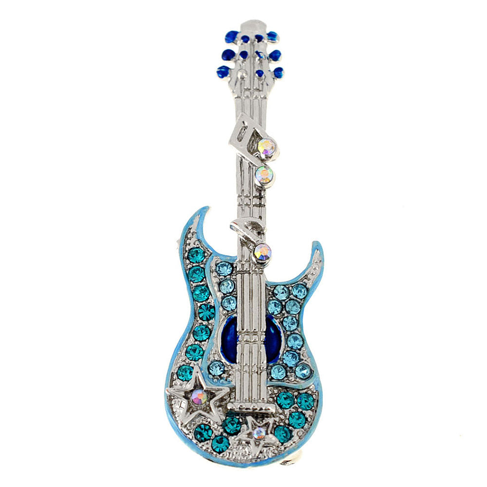 Light Blue Guitar Music Note Crystal Pin Brooch