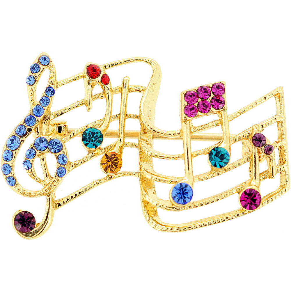 Multicolor Music Note Crystal Pin Brooch