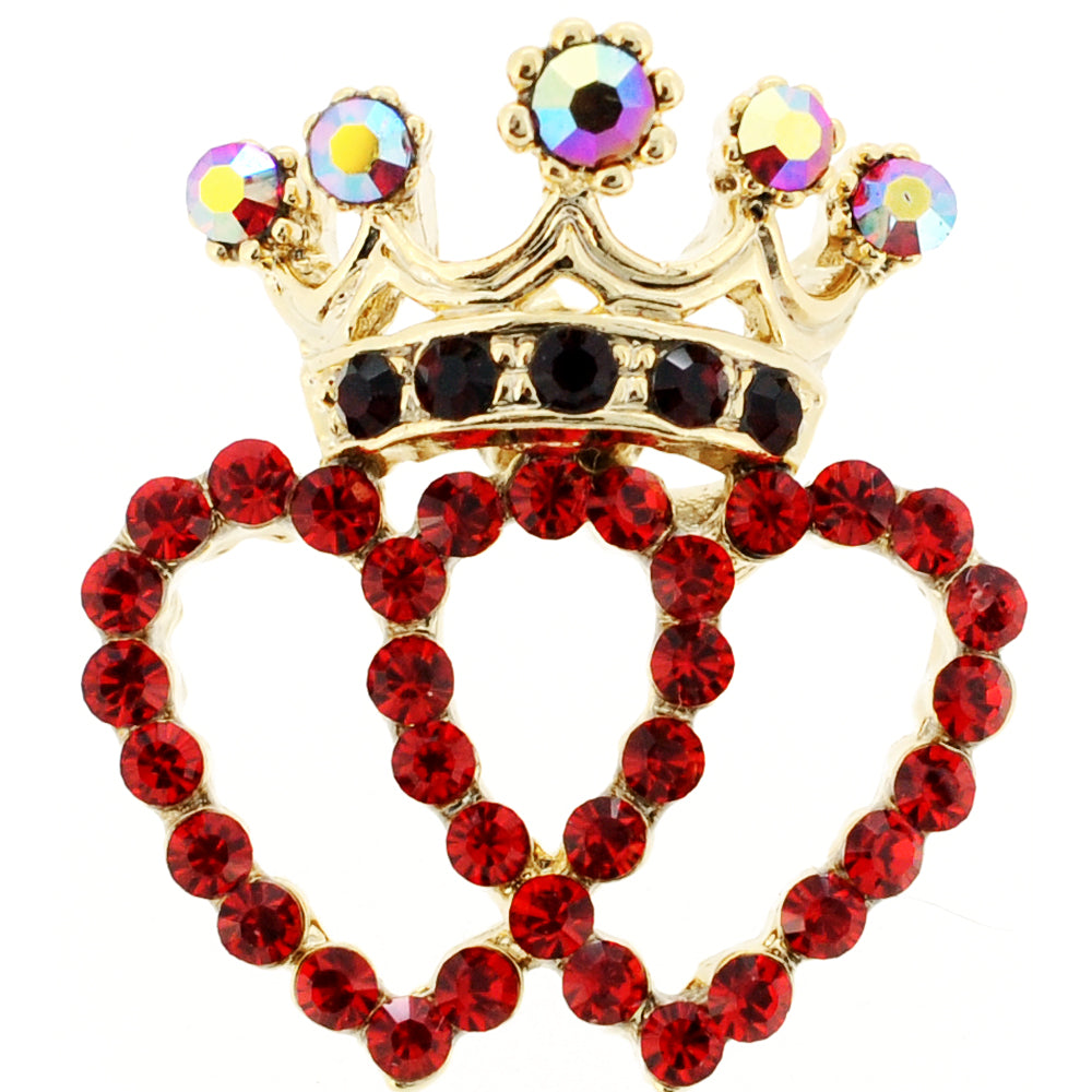Red Double Heart Crown Crystal Lapel Pin