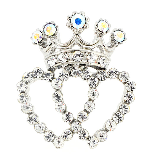 Chrome Double Heart Crown Crystal Lapel Pin